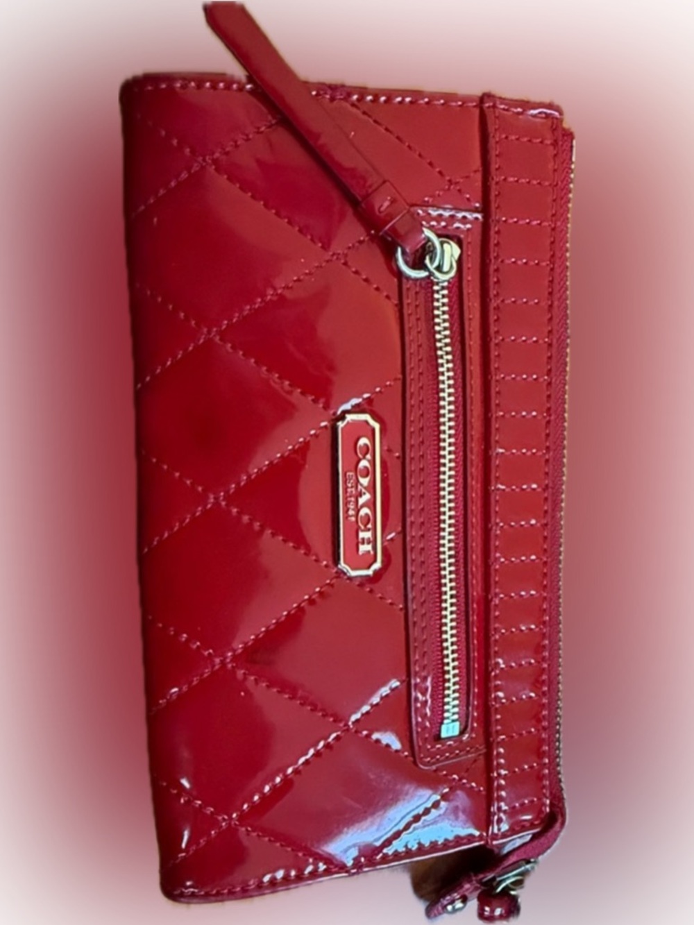 COACH Quilted Patent Leather Red Wristlet Clutch